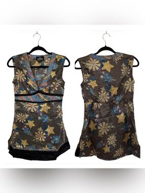 Deadstock Y2K ANGIE Beaded Mixed Print Floral Polka Dot Satin Tunic S NWT